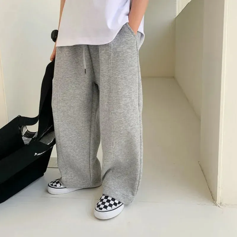 Autumn Kids Solid Sweatpants for Boy Casual Straight Trousers 3 y Young Child Clothes Spring Girl Thin Elastic Waist Sports Pant