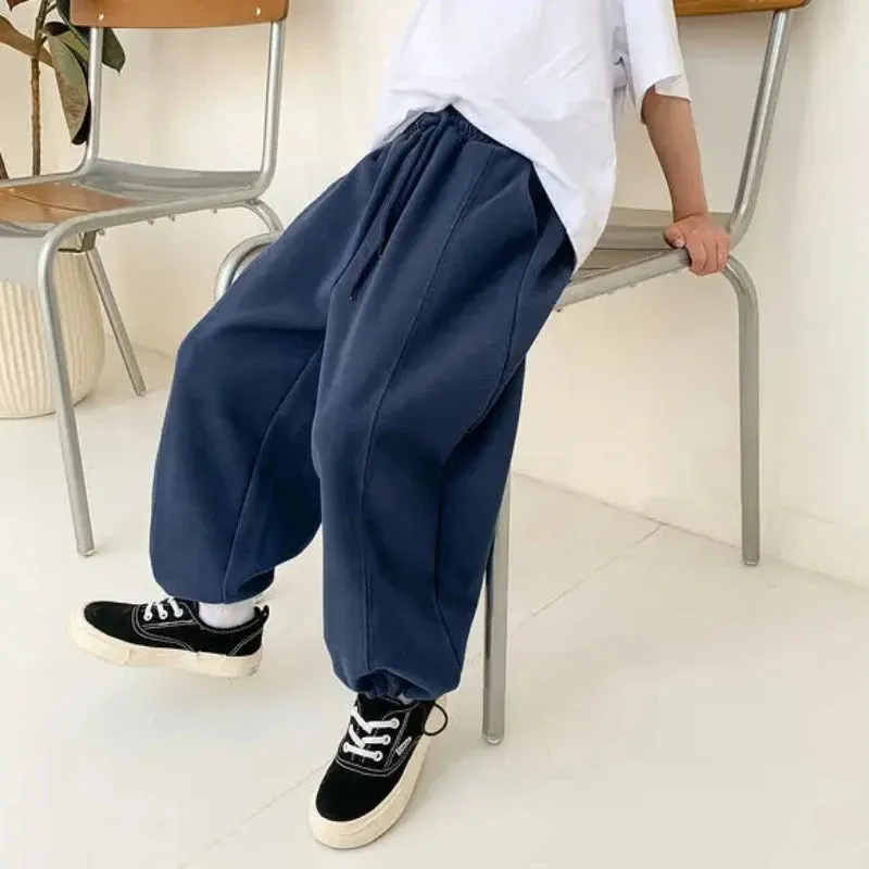 Autumn Kids Solid Sweatpants for Boy Casual Straight Trousers 3 y Young Child Clothes Spring Girl Thin Elastic Waist Sports Pant