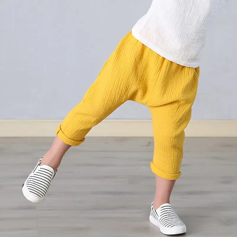 Baby Pants Boy Girl Summer Linen Cotton Pleated Solid Color Trousers Children Ankle-length Pants for Kids Boys Pants Casual Pant