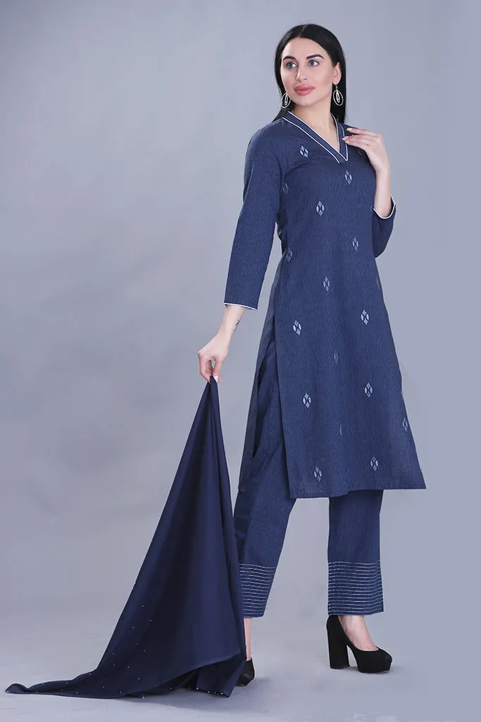 Ballsy Navy Blue Kurta Set With Dupatta