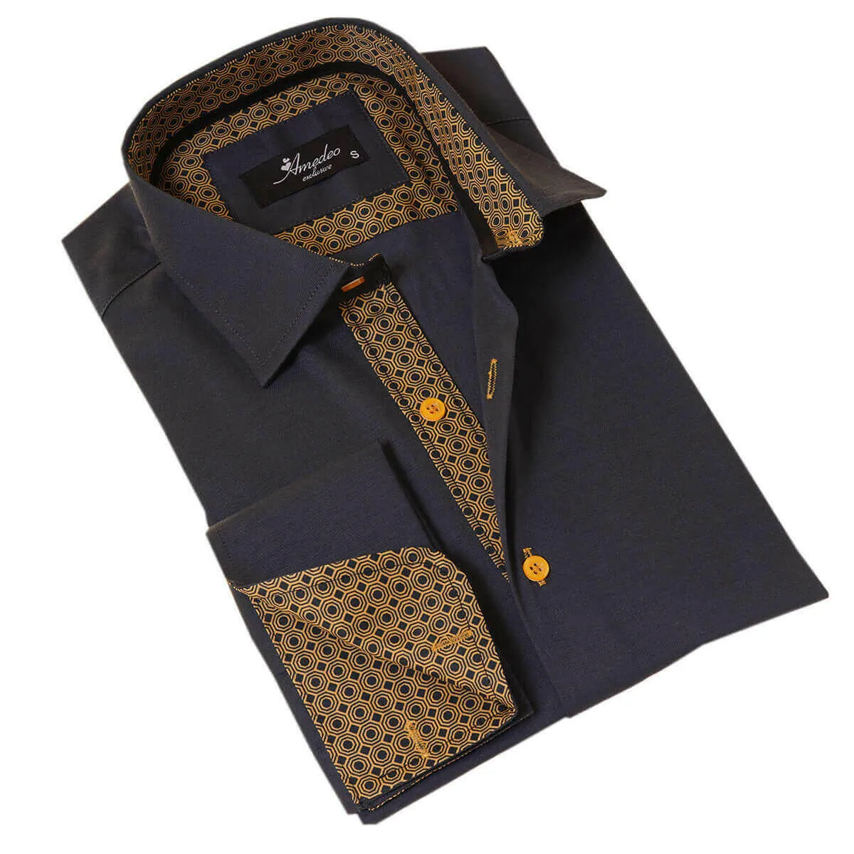 Black inside honeycomb Mens Slim Fit Designer Dress Shirt - tailored