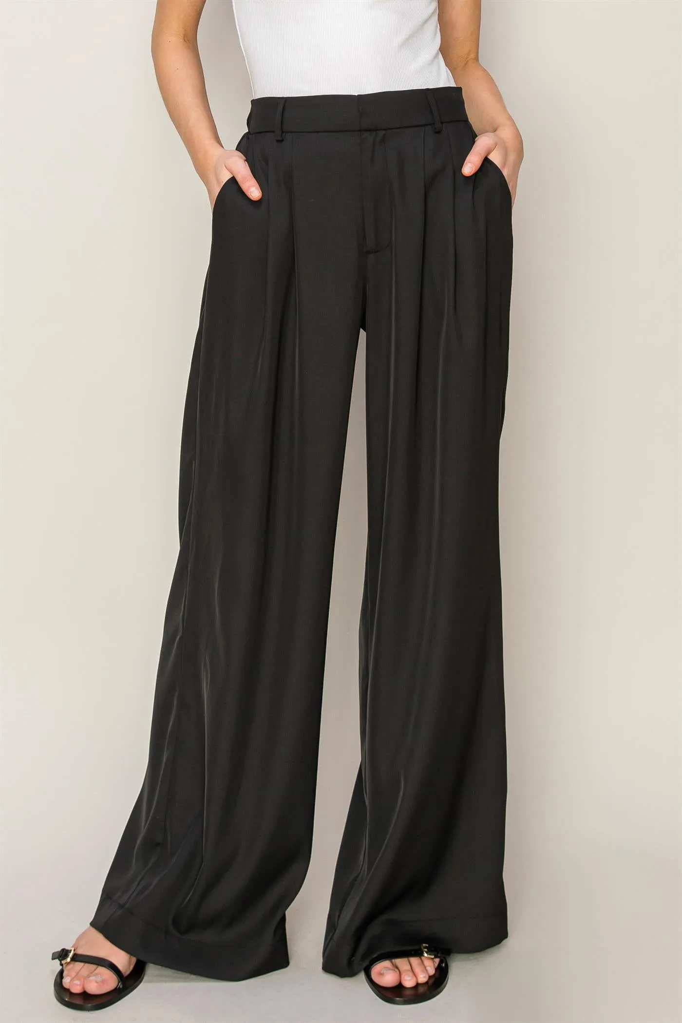 Black Palazzo Satin Pants