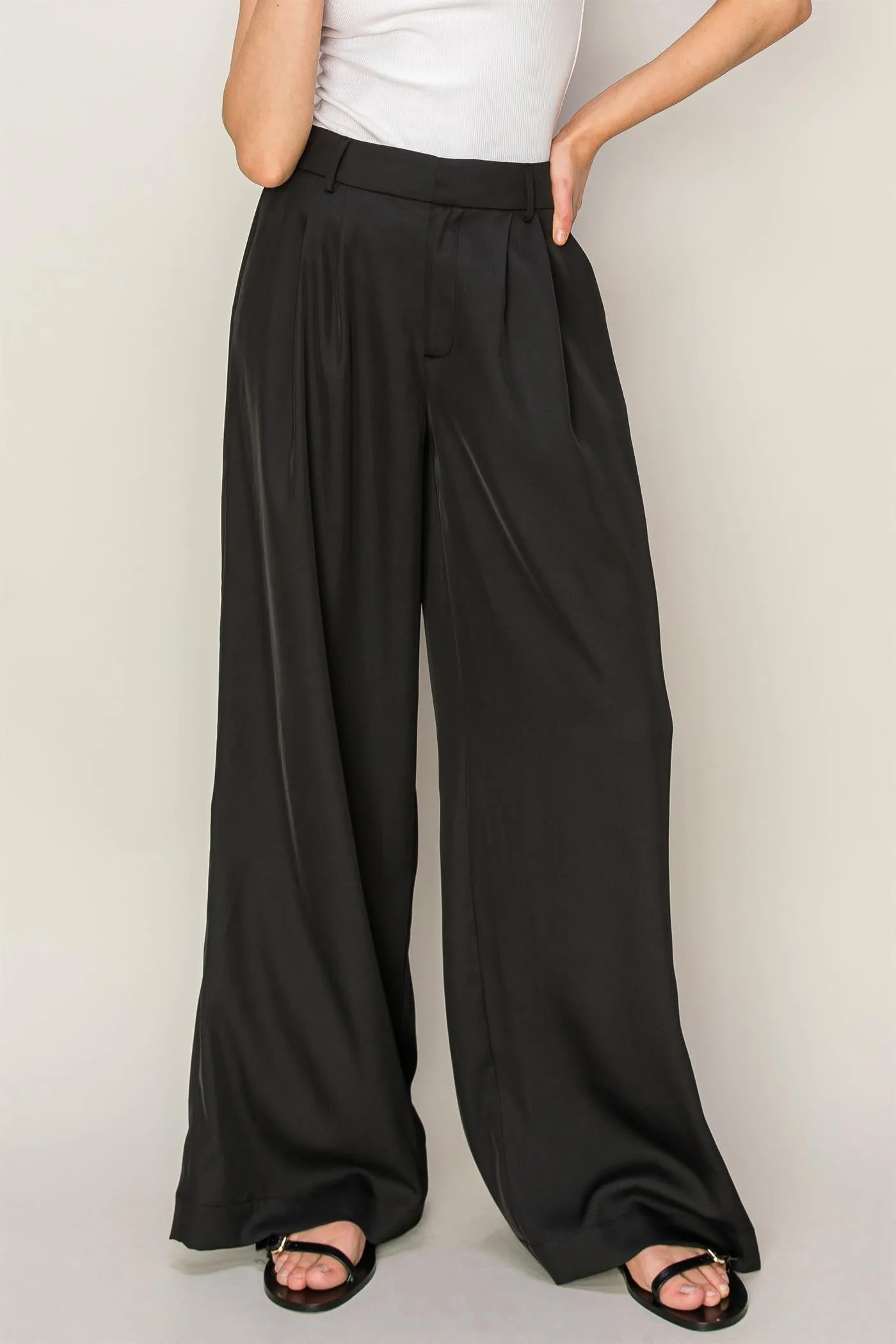 Black Palazzo Satin Pants