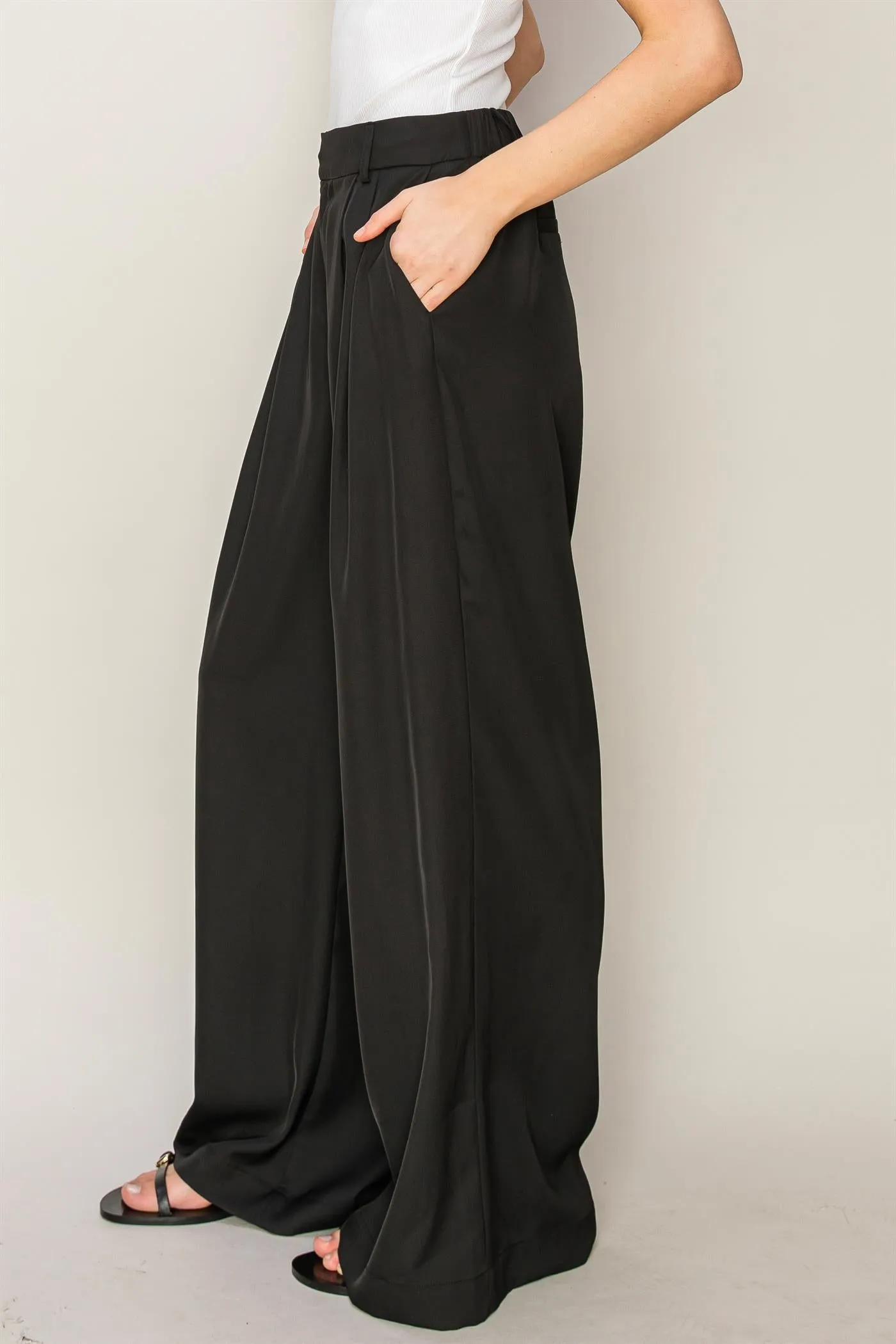 Black Palazzo Satin Pants