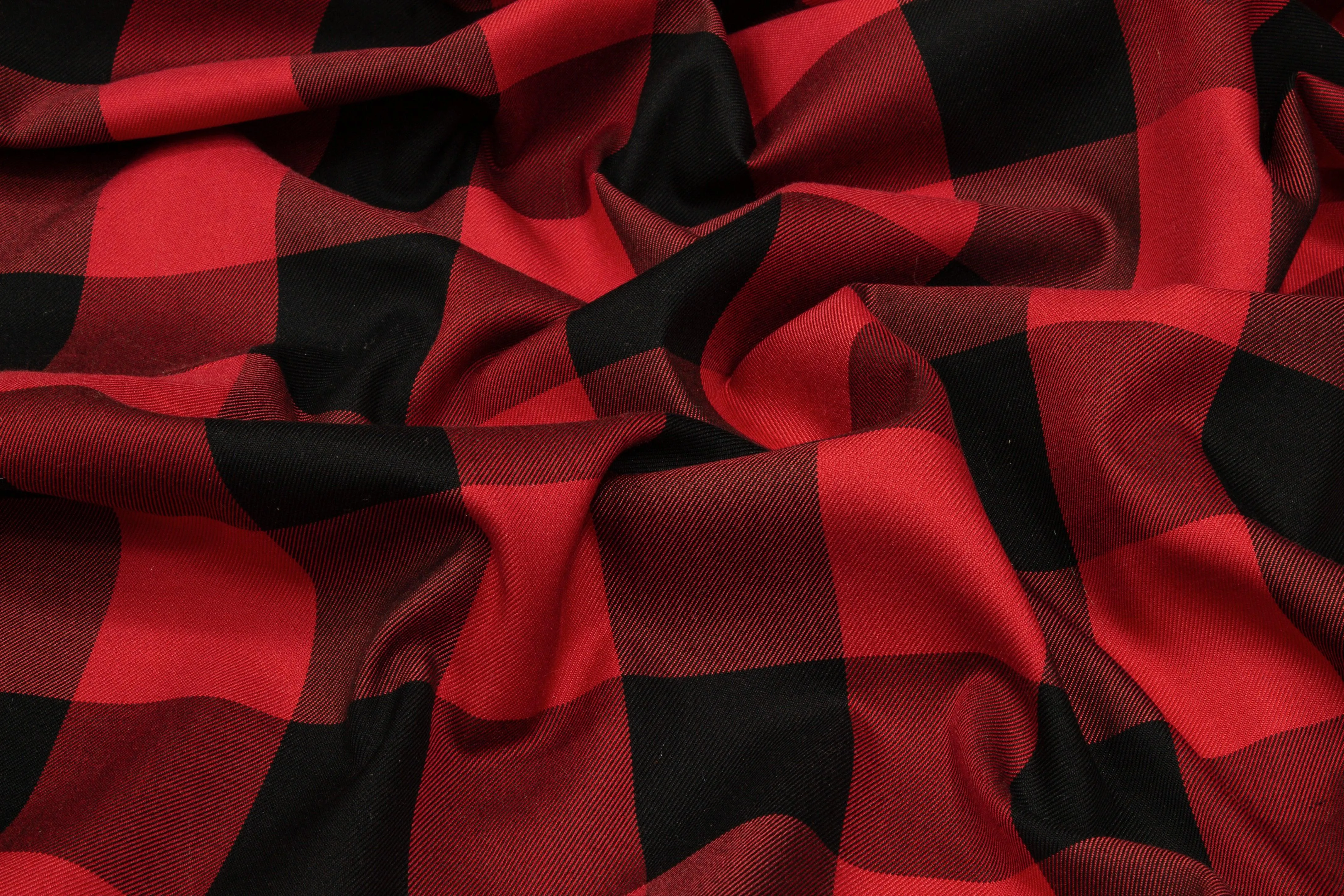 Buffalo Plaid Silk and Cotton Twill - Red and Black