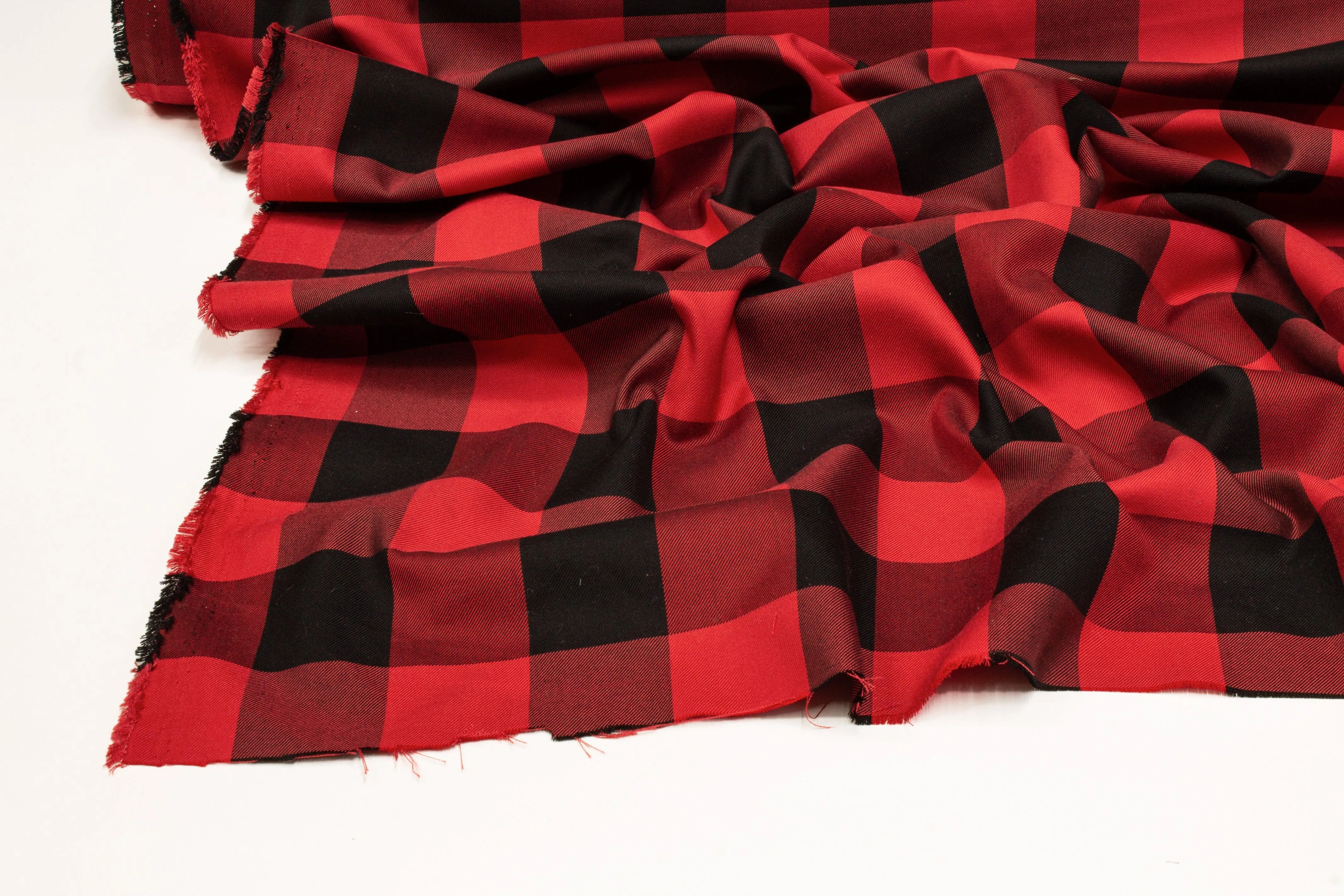 Buffalo Plaid Silk and Cotton Twill - Red and Black