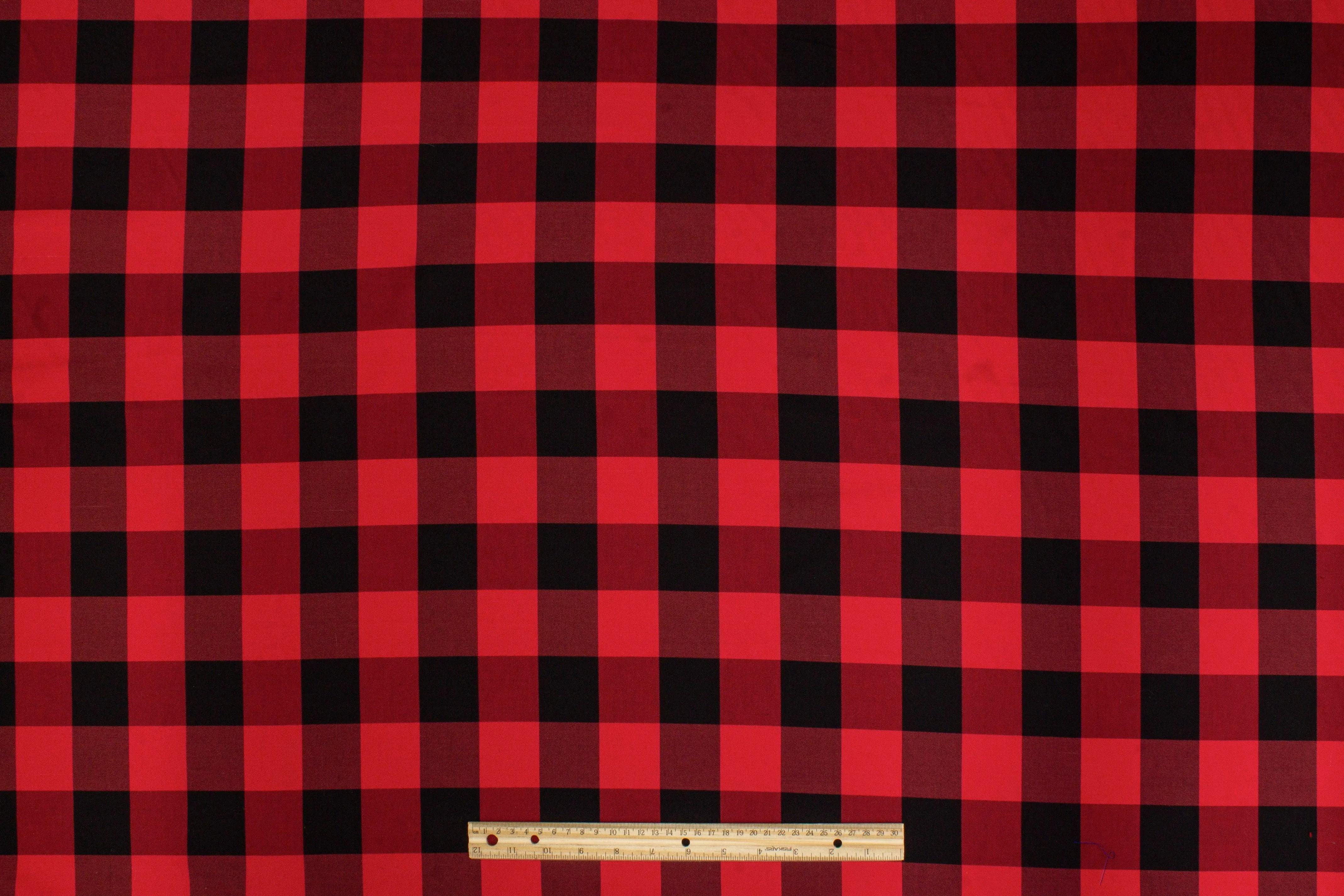 Buffalo Plaid Silk and Cotton Twill - Red and Black