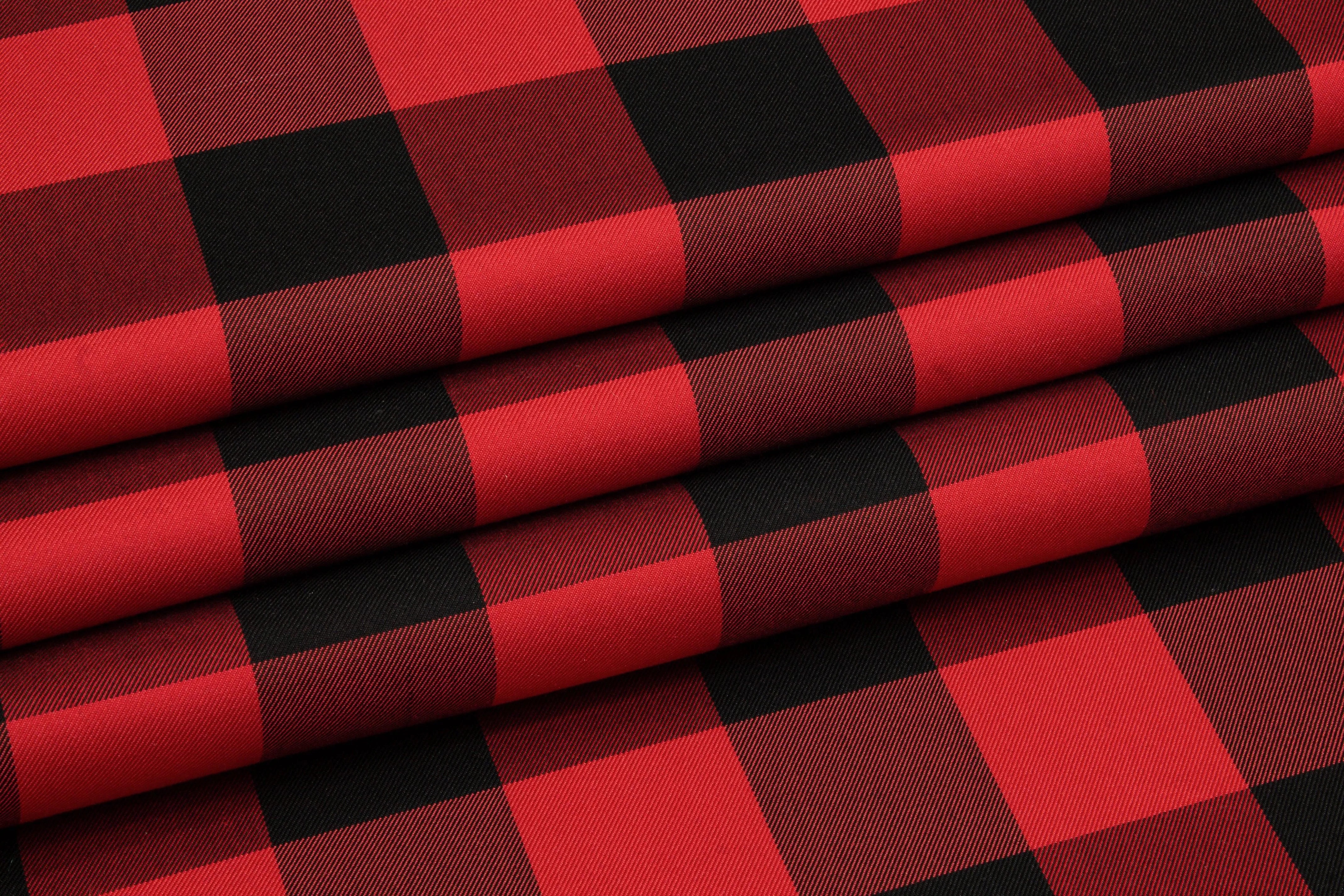 Buffalo Plaid Silk and Cotton Twill - Red and Black