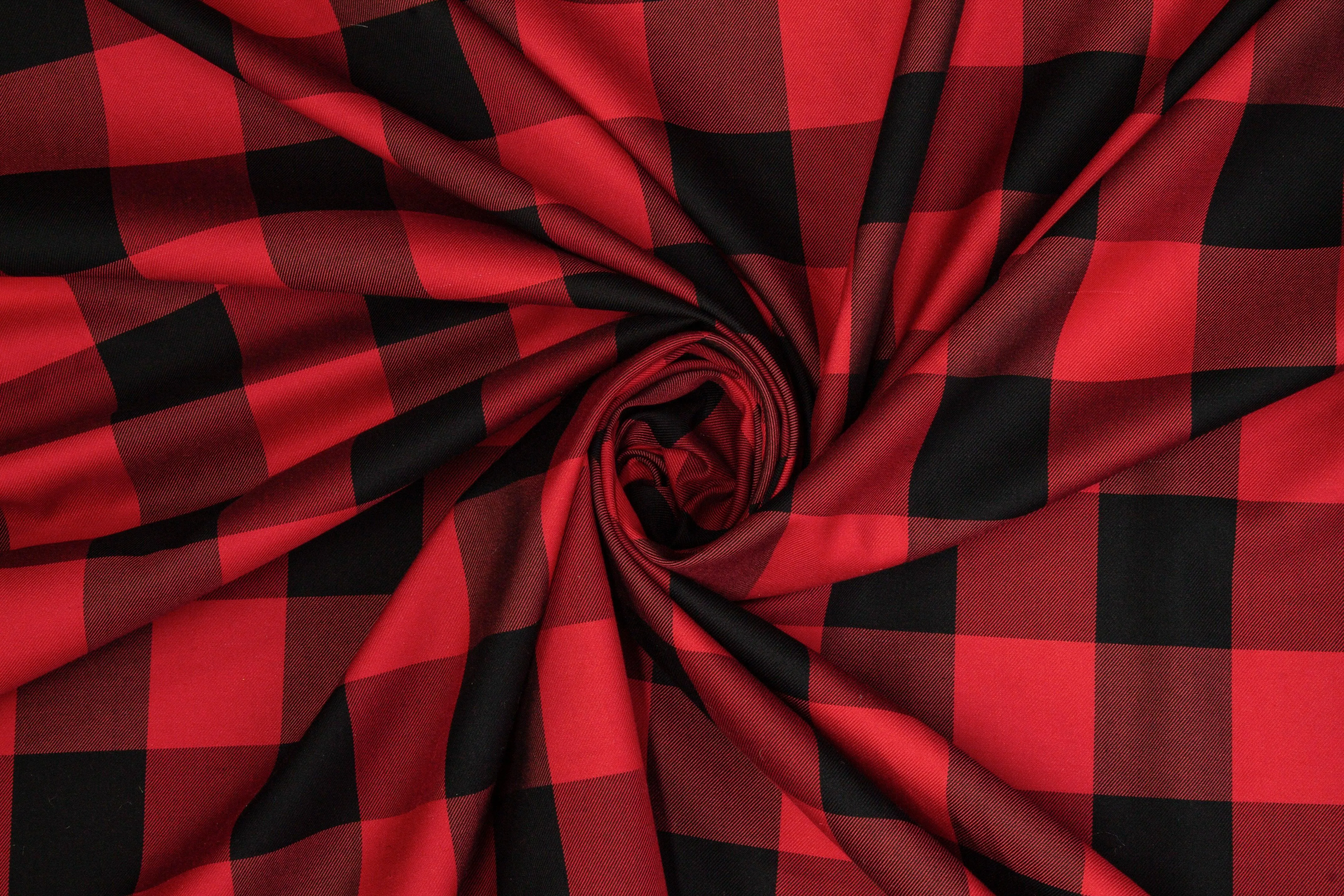 Buffalo Plaid Silk and Cotton Twill - Red and Black