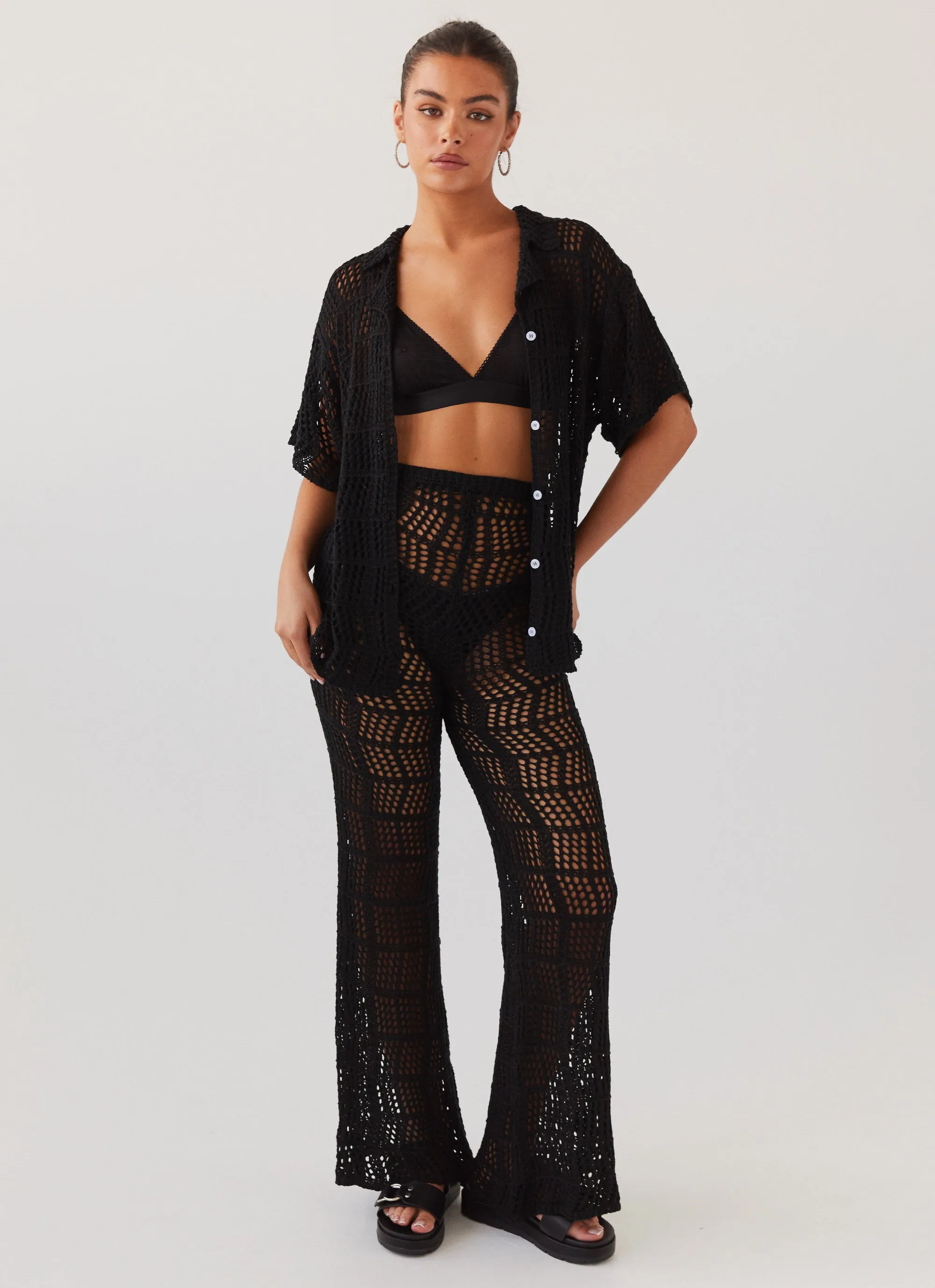 Cabo Paradise Crochet Pants - Black