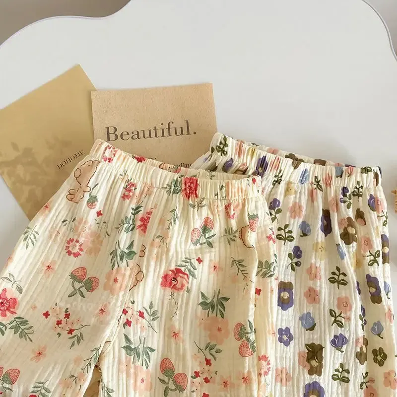 Children Girls' Spring Summer New Florals Print Bloomers Trousers Baby Loose Casual Kids Pants INS Mosquito Proof Harem Pants