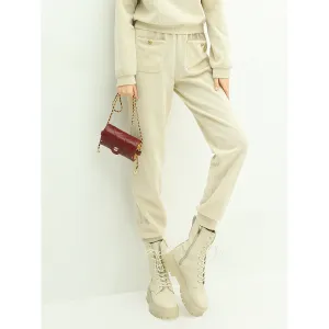 Cream Knitted Sweater Pants with Gold Snap Buttons