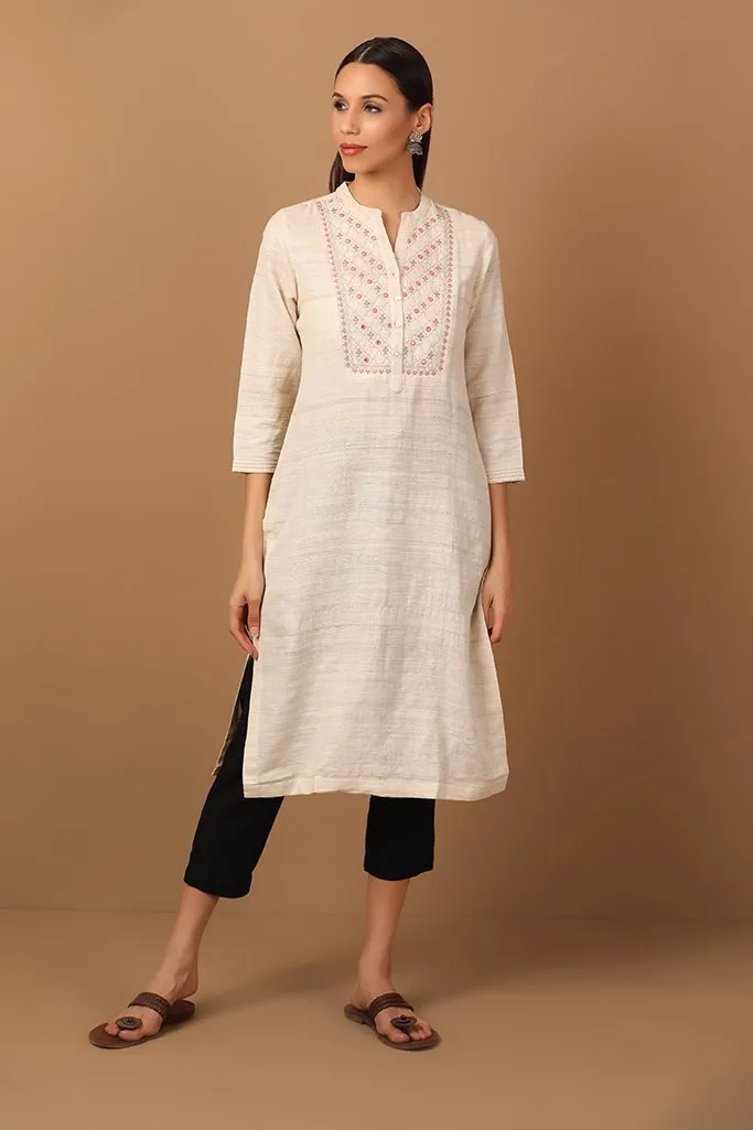 Cream Toned Kurta With Thread and Mirror Work