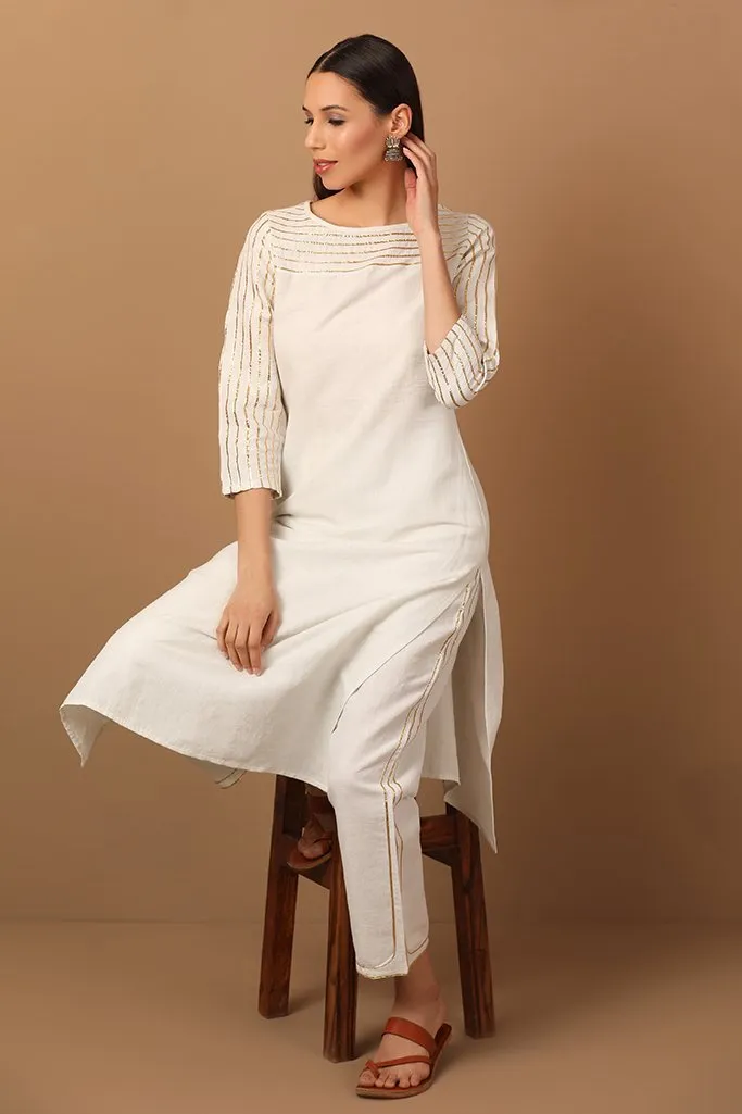 Creamish White Fusion Straight Kurta Set