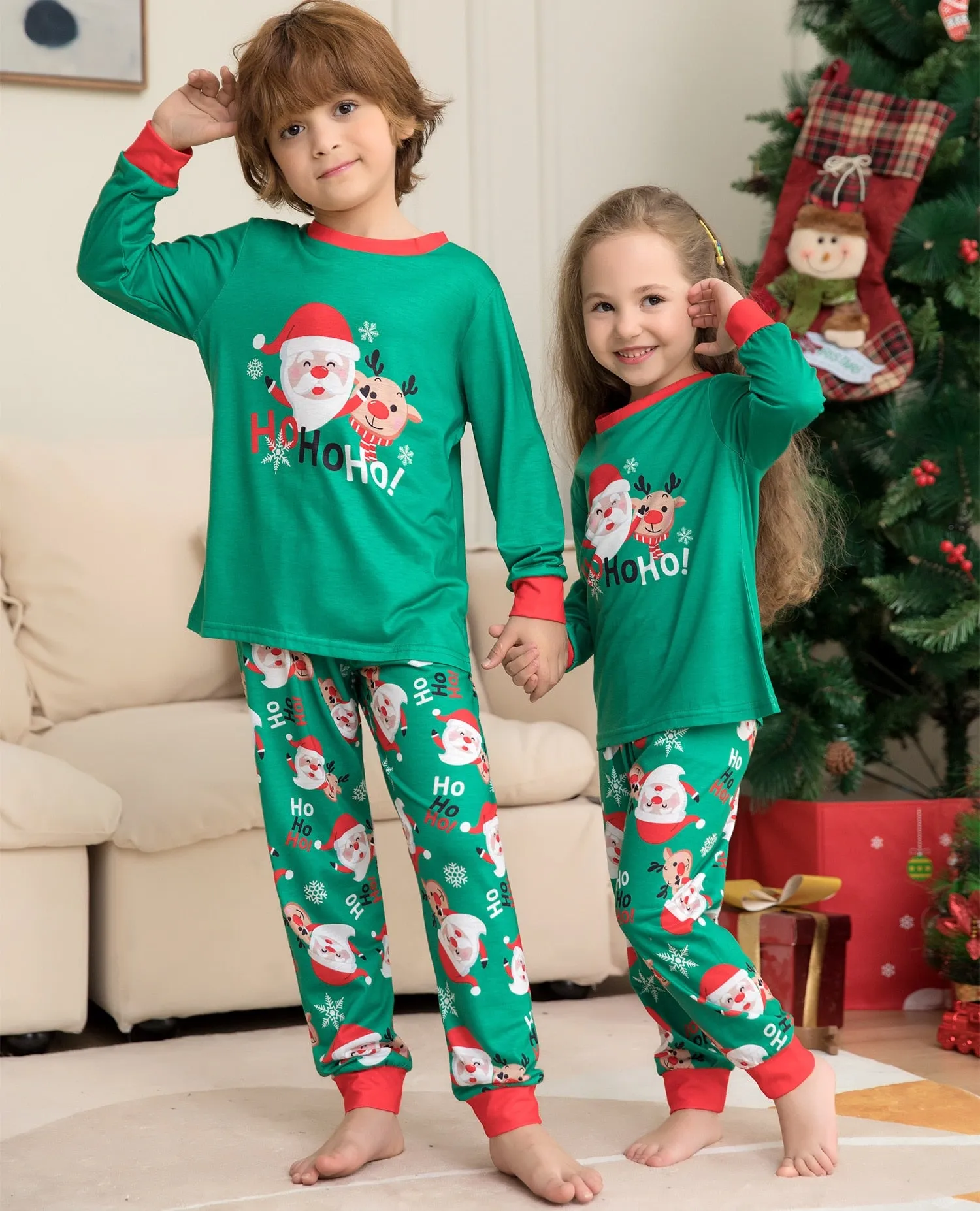 Family Christmas Matching Green Pyjamas Set