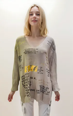 Foil Print Writing Jumper