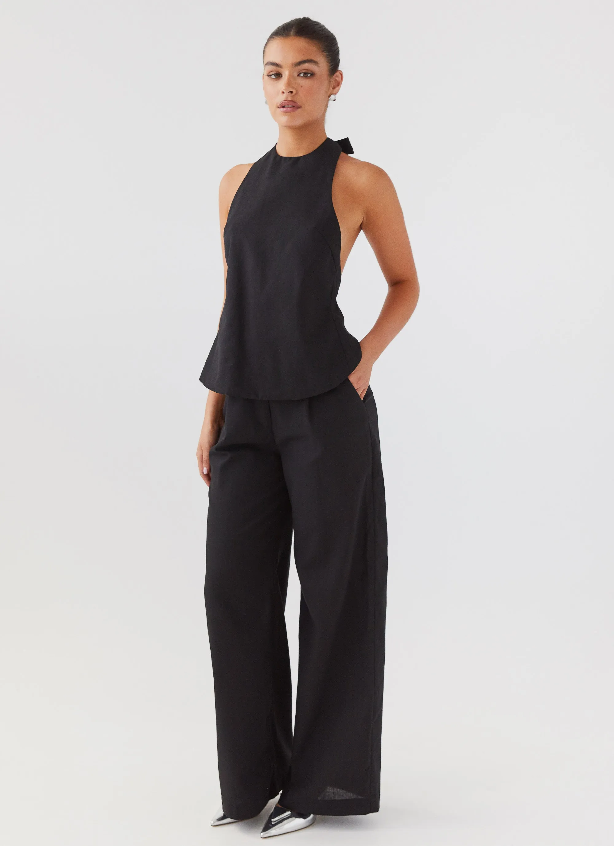 Heatwave Linen Wide Leg Pants - Black