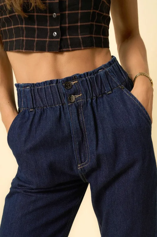 *High Waisted Pleated Slouchy Denim Pants