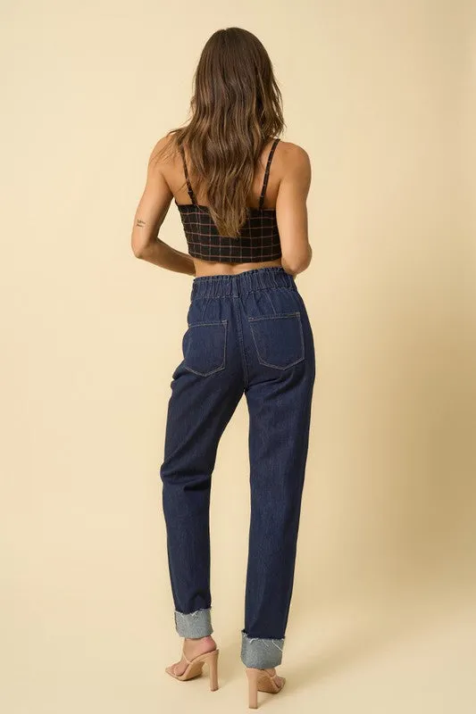 *High Waisted Pleated Slouchy Denim Pants