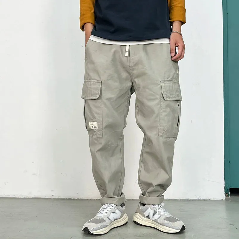 Japanese Streetwear Straight Pants - Casual Cargo Pants Army Green