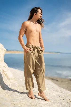 KOWA Organic Hemp Pants Olive Green Trousers with Two Pockets Yoga Sustainable Eco Friendly Festival Ceremony Boho Hippie Comfortable AJJAYA