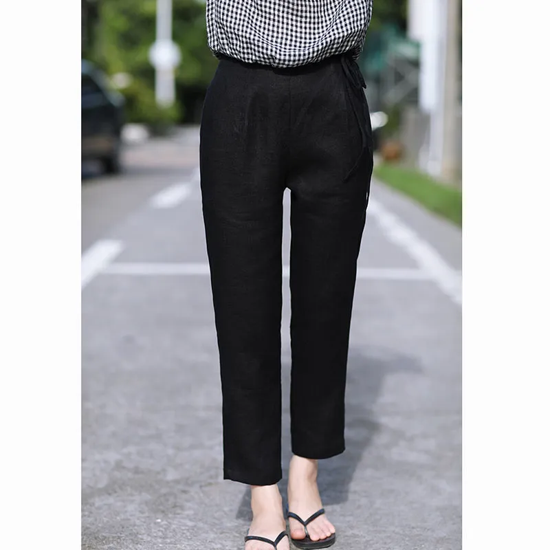 Linen Summer Autumn Women Casual Pants with Pockets SMM97241