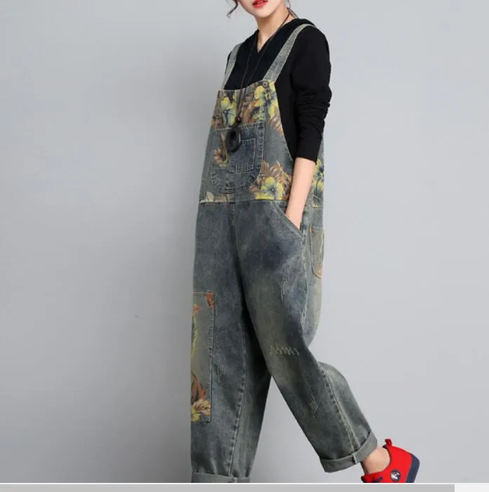 Loose  Casual Spring Denim Overall Women Jumpsuits Dress