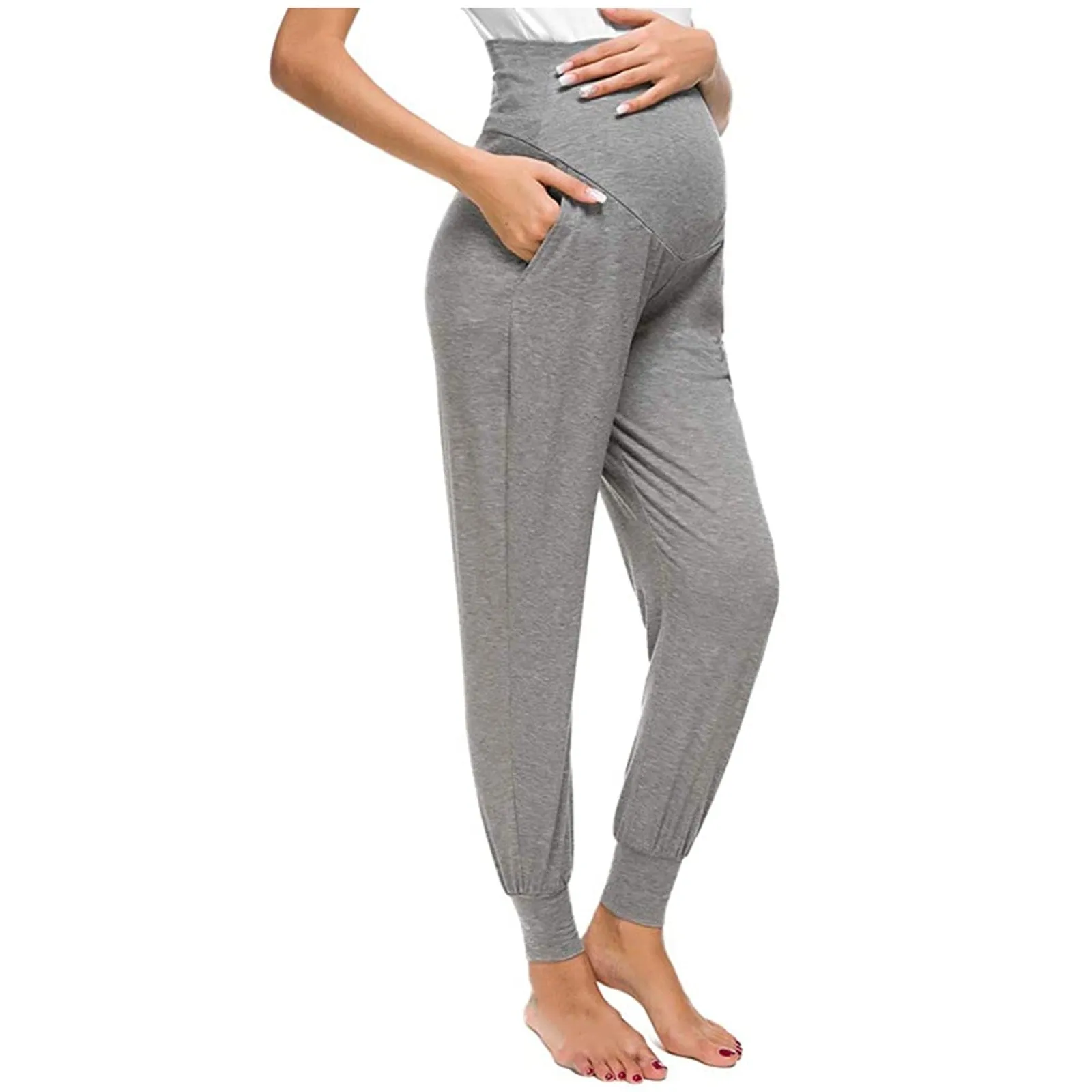 Loose Leggings Women Maternity Clothes Women&#39;s Solid Color Casual Pants Stretchy Comfortable Elastic