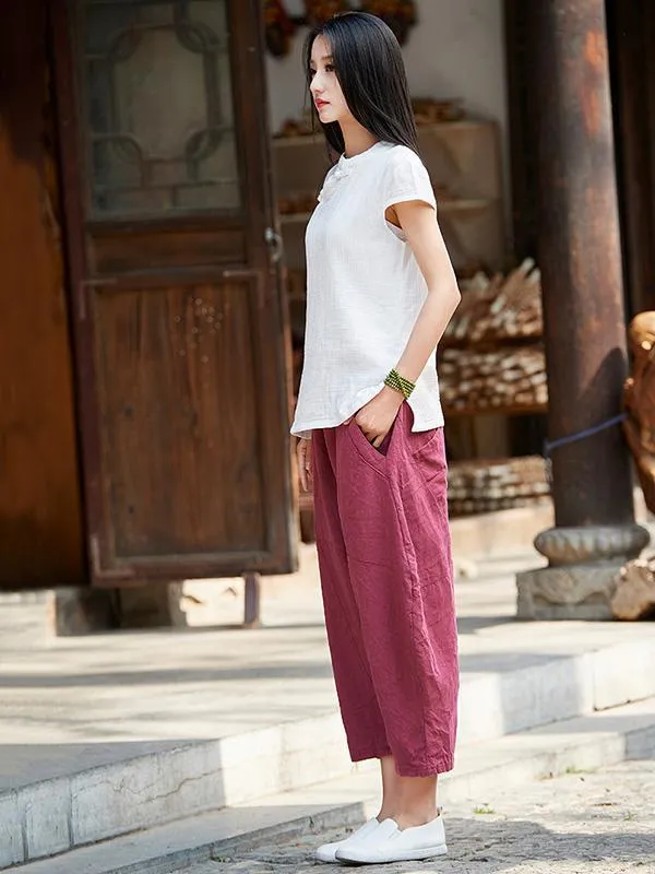 Loose Pure Color Comfortable Linen bloomers