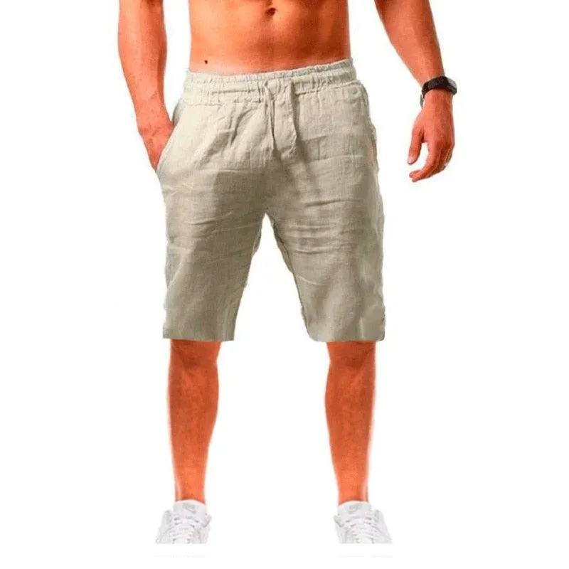 Men's Breathable Solid Color Linen Cotton Shorts