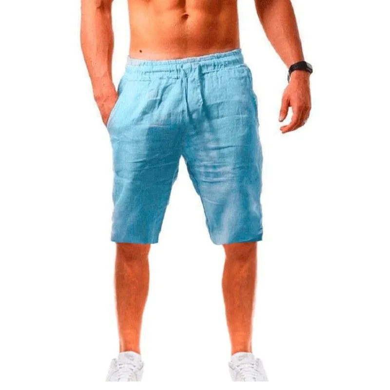 Men's Breathable Solid Color Linen Cotton Shorts