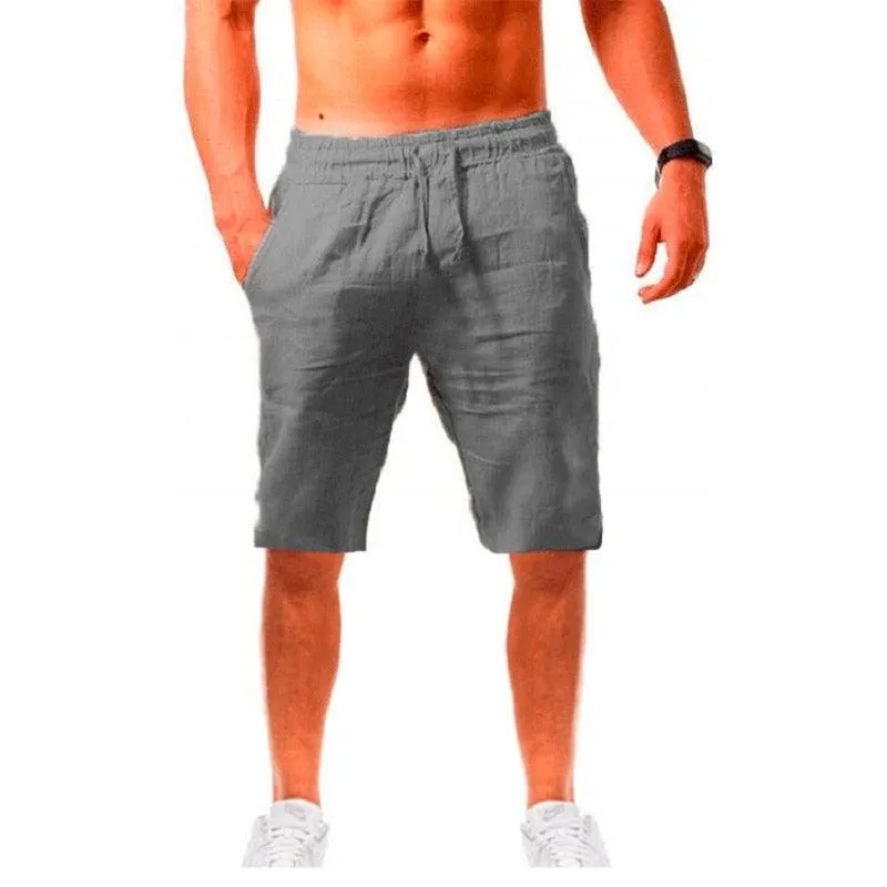 Men's Breathable Solid Color Linen Cotton Shorts