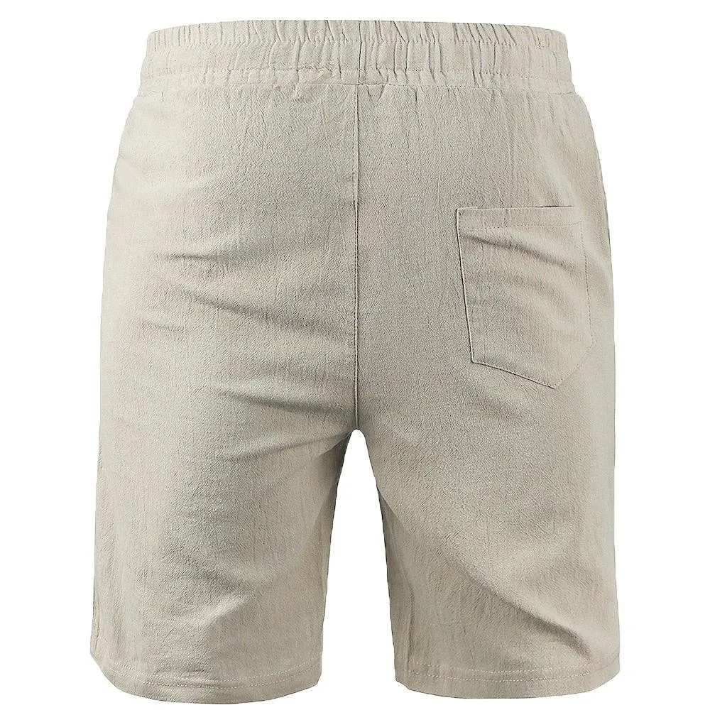 Men's Breathable Solid Color Linen Cotton Shorts