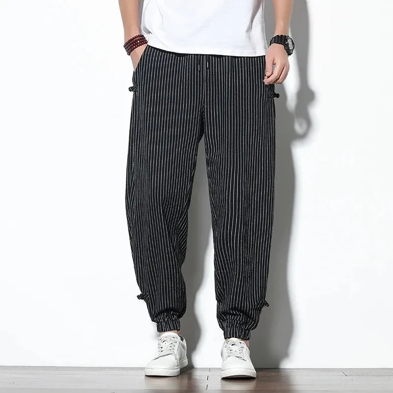 Men's Striped Cotton-Linen Harem Pants