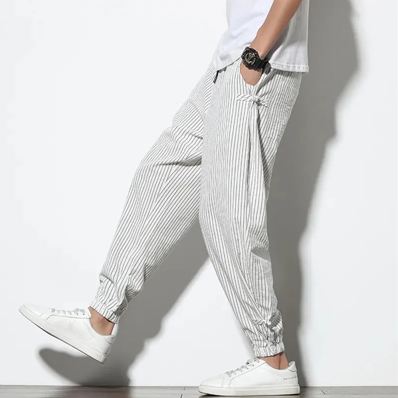 Men's Striped Cotton-Linen Harem Pants