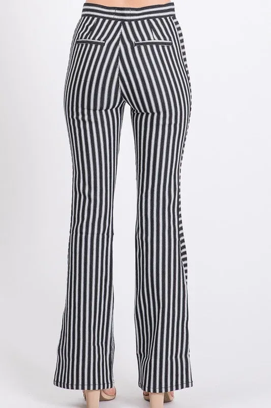 MID RISE STRIPED SIDE SLIT FLARED PANTS