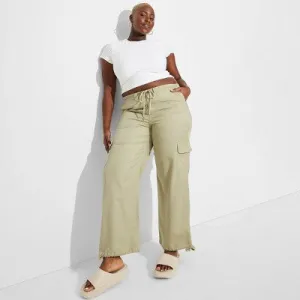 New - Women's Mid-Rise Wide Leg Cargo Beach Pants - Wild Fable Sage Green 4X