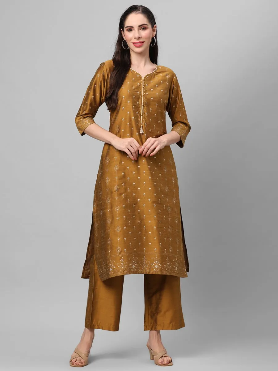 Olive Green Ornamental Printed Kurta With Comfort Pant