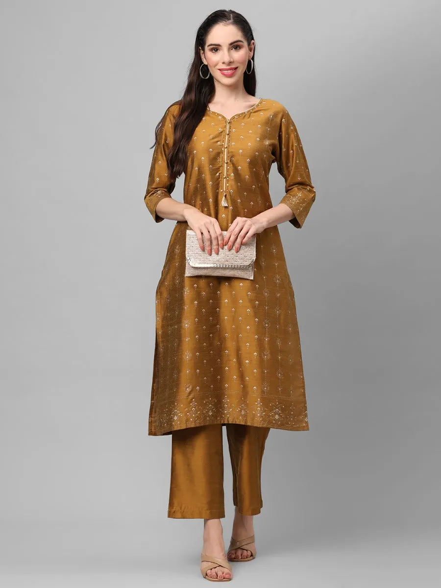 Olive Green Ornamental Printed Kurta With Comfort Pant