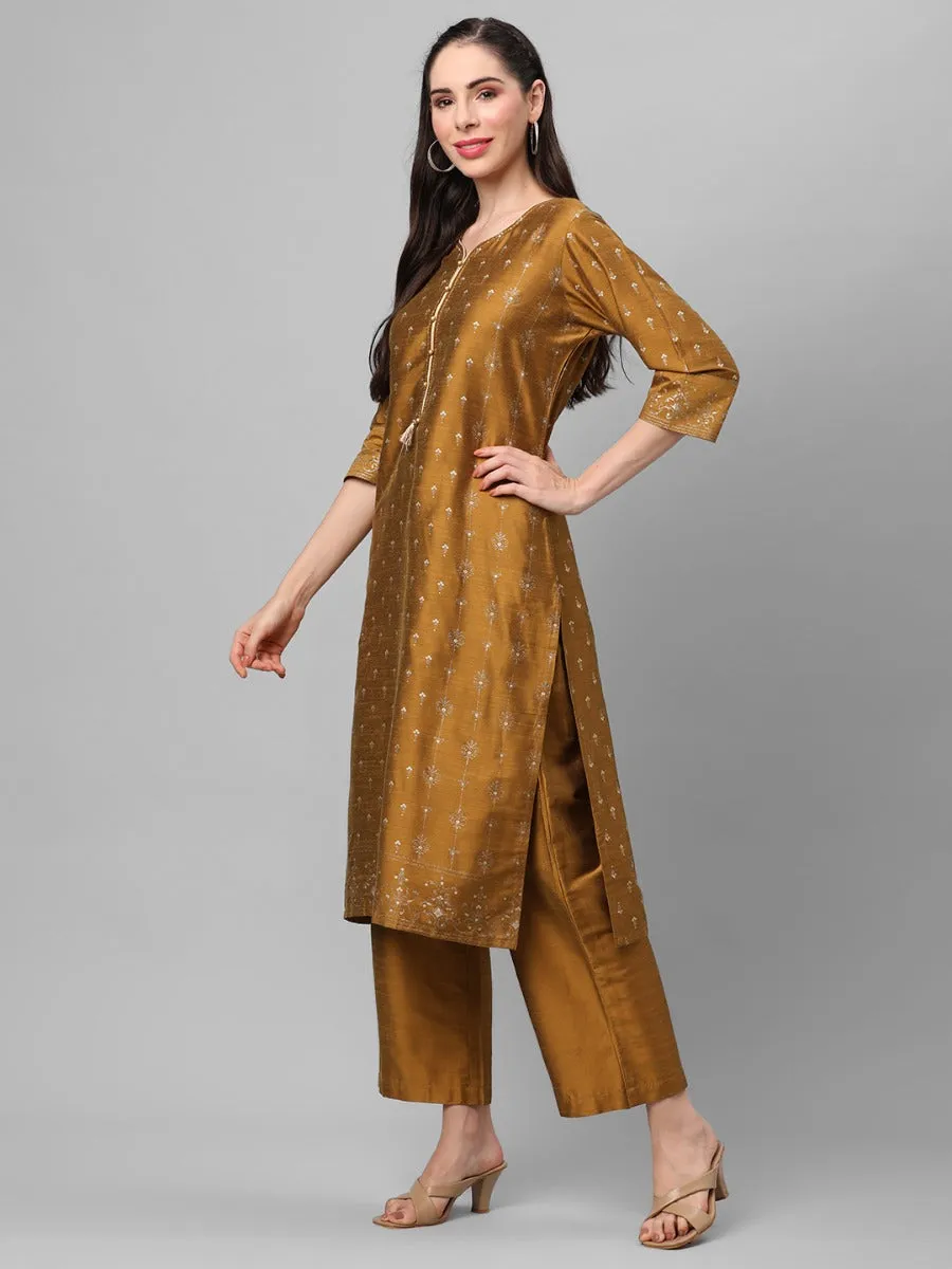 Olive Green Ornamental Printed Kurta With Comfort Pant