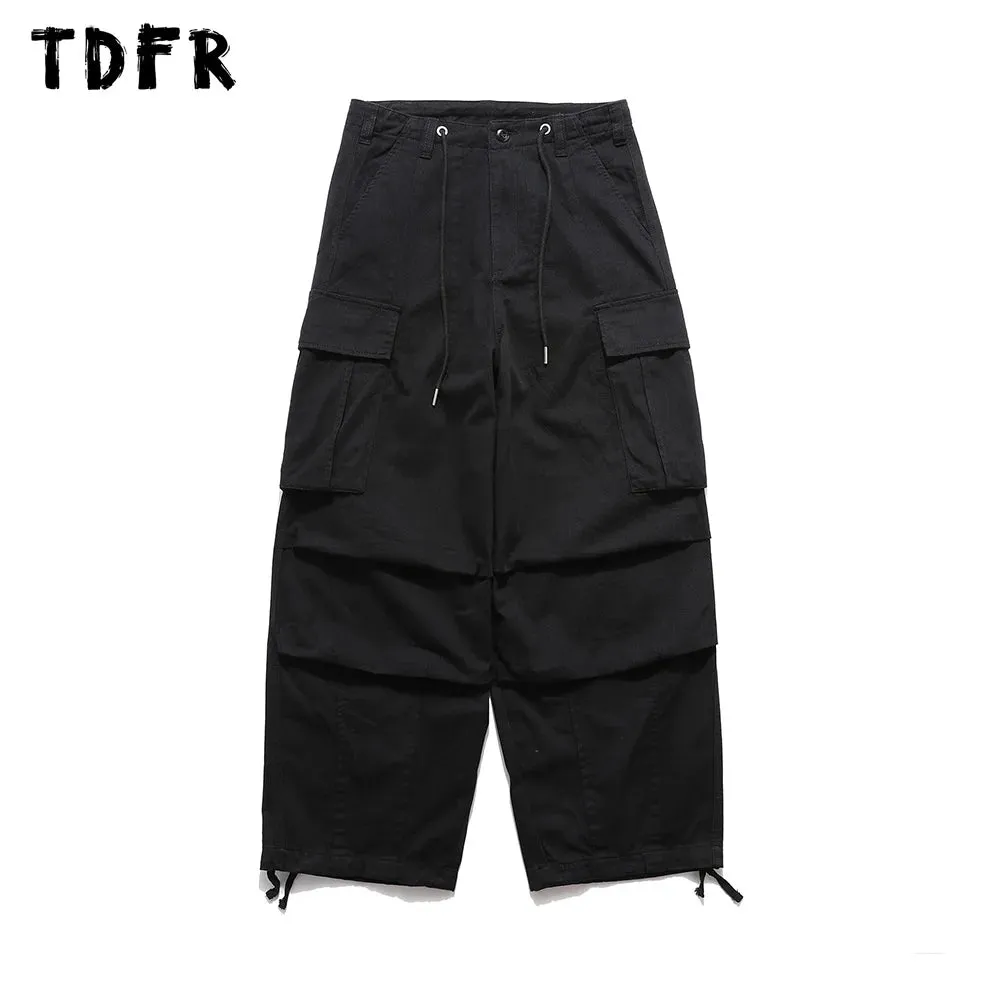 Pocket Cargo Pants Men's Solid Color Safari Style Wide Leg Trousers