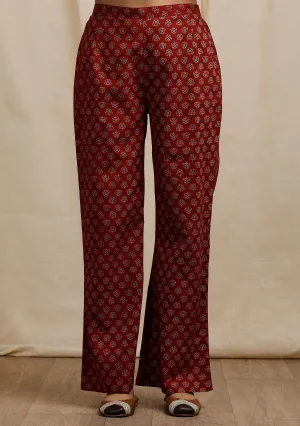 Red Ajrakh Print Straight Pants