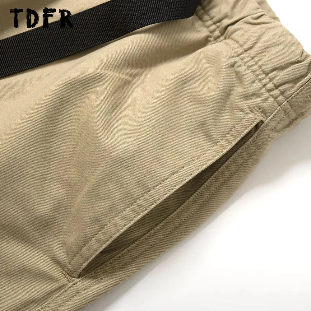 Solid Color Cargo Pants - Casual Camping Safari Style - Adjustable Belt - Loose Wide Leg Trousers