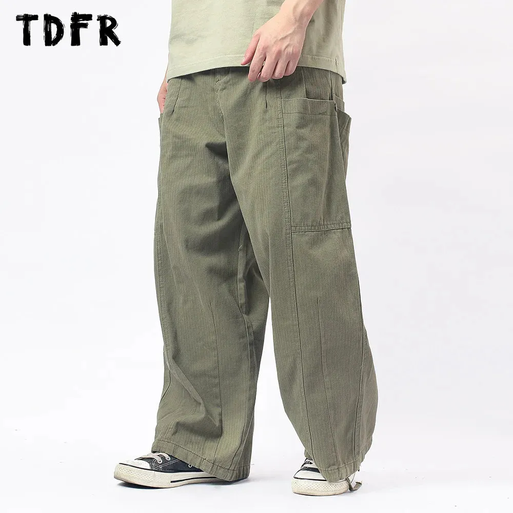 Solid Color Safari Style Cargo Pants with Multi-Pockets and Drawstring