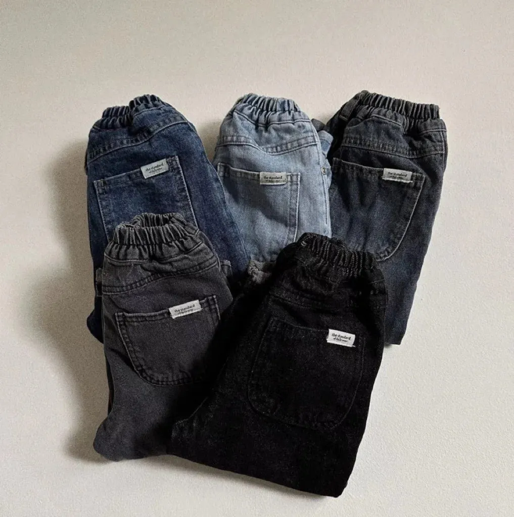 Solid Denim Casual Pants