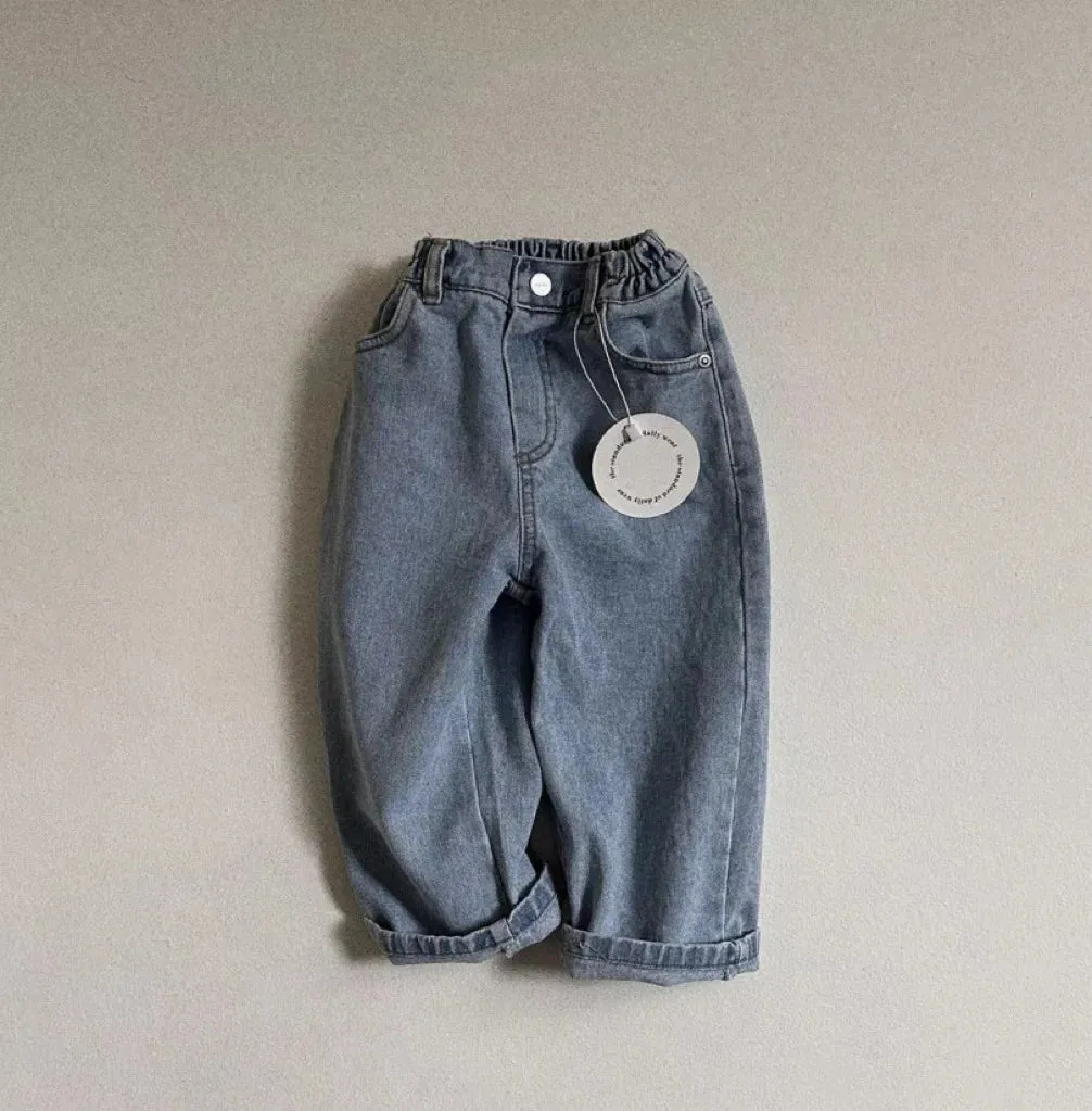 Solid Denim Casual Pants