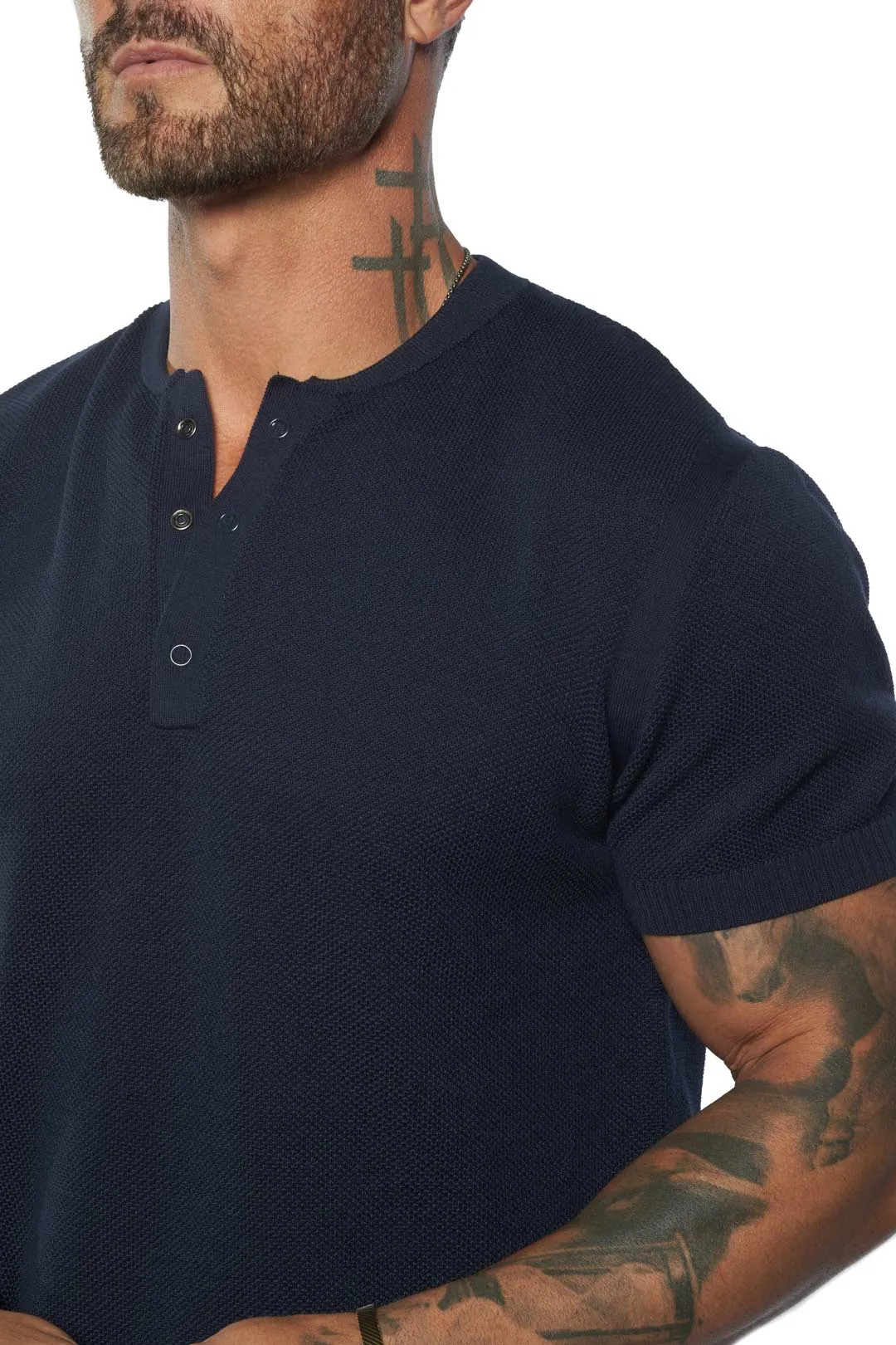 SS Mandarin Collar Knit Henley [FITTED]