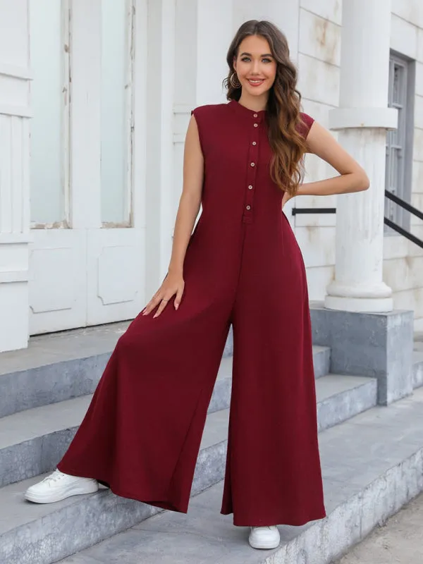 TEEK - Pocketed Breathable Wide Leg Pants Jumpsuit