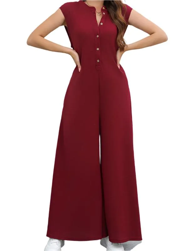 TEEK - Pocketed Breathable Wide Leg Pants Jumpsuit