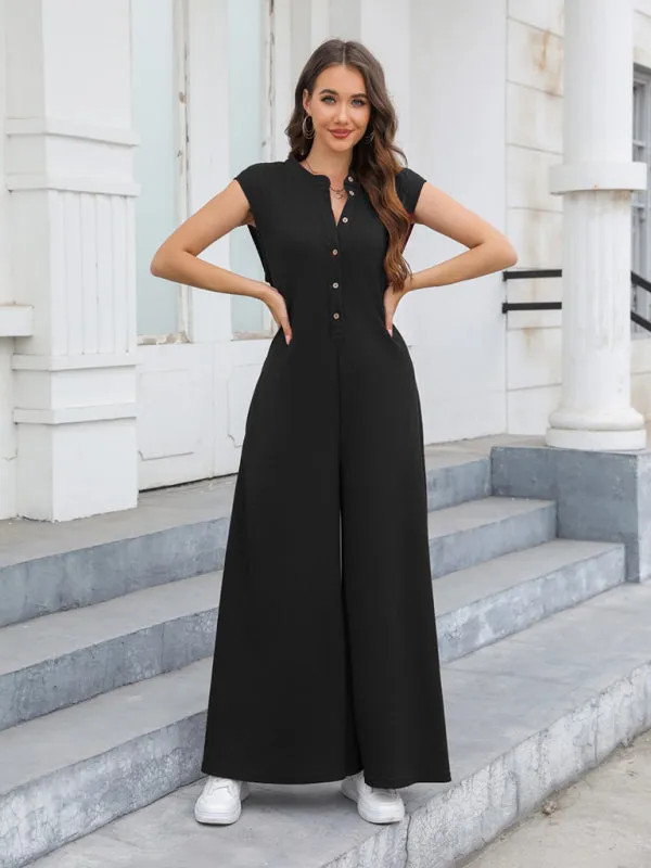 TEEK - Pocketed Breathable Wide Leg Pants Jumpsuit